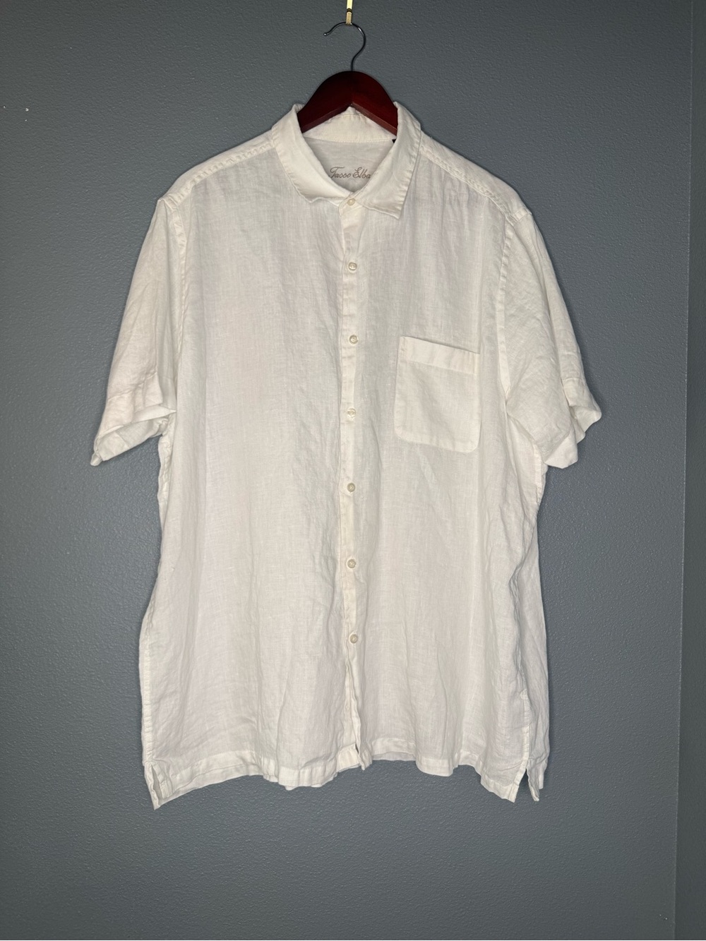 Tasso Elba Mens XXL White 100% Linen Short Sleeve Button Up Shirt